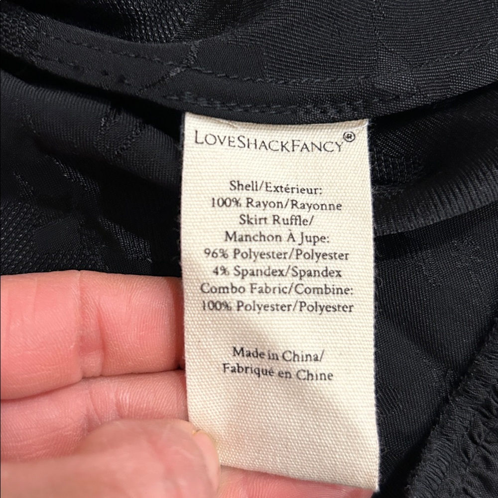 LoveShackFancy Black Jacquard Puff Sleeve Mini Dress XS Satin Ruffle Hem NWT - Picture 15 of 16
